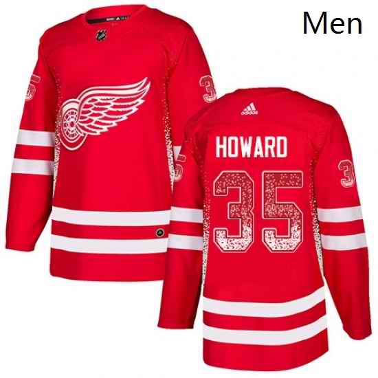 Mens Adidas Detroit Red Wings 35 Jimmy Howard Authentic Red Drift Fashion NHL Jersey